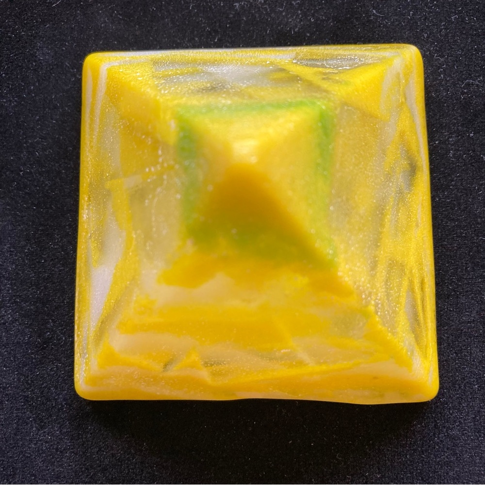 Handmade Cast Glass Pyramid  Solar Flare Lemon Yellow Glass  2.5”x3” original